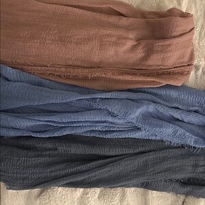 Set of Three Soft Hijabs in Blue, White, and Brown